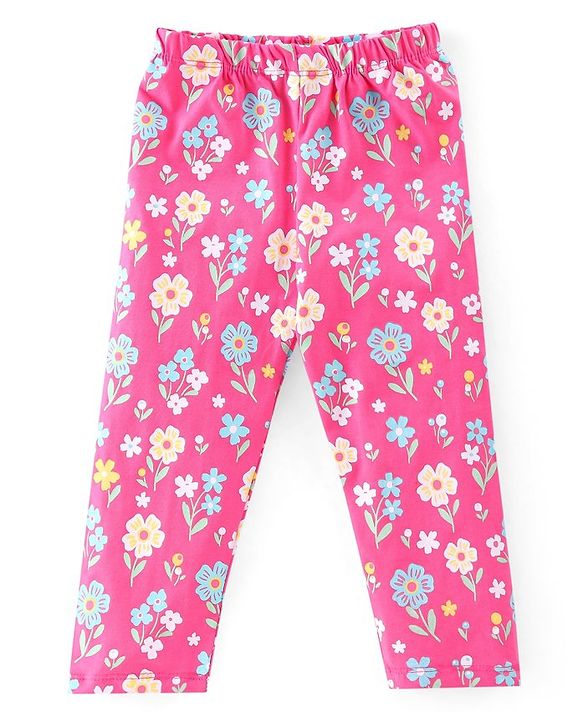 Babyhug Cotton Lycra Full Length Leggings With Floral Print & Polka Dots Print Pack Of 5 - Multicolour