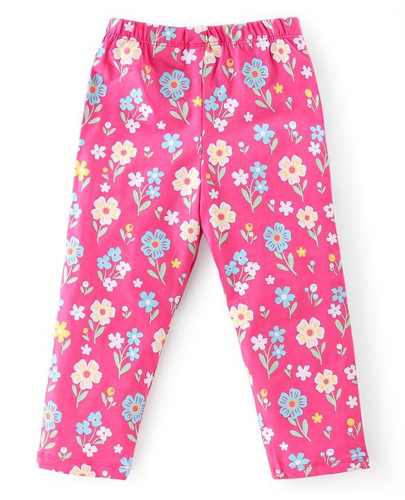 Babyhug Cotton Lycra Full Length Leggings With Floral Print & Polka Dots Print Pack Of 5 - Multicolour