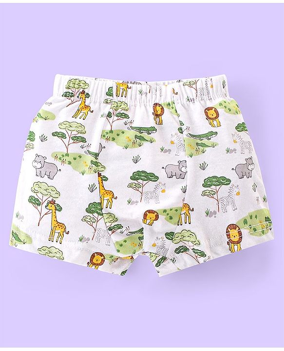 Babyhug 100% Cotton Animal Printed Trunk Pack of 3 - White Blue & Green