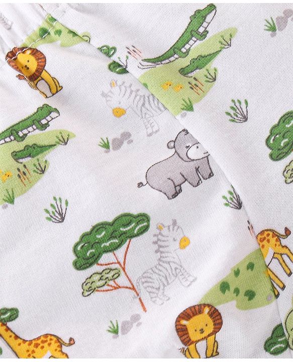 Babyhug 100% Cotton Animal Printed Trunk Pack of 3 - White Blue & Green