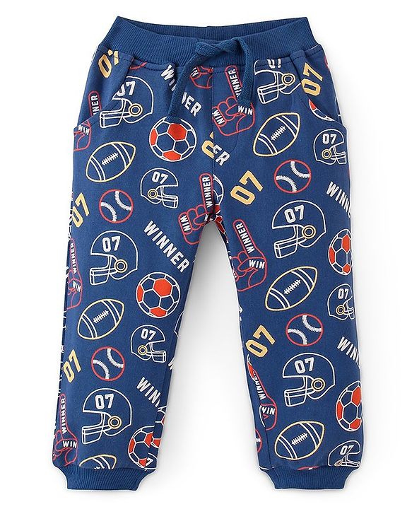 Babyhug Cotton Looper Full Length Lounge and Track Pants Ball Prints - Blue