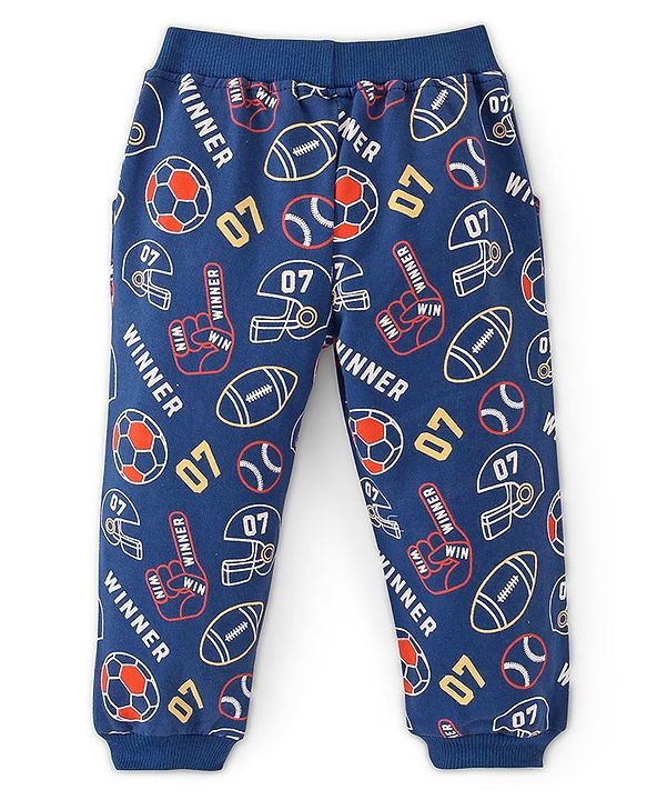 Babyhug Cotton Looper Full Length Lounge and Track Pants Ball Prints - Blue