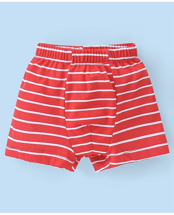 Babyhug 100% Cotton Striped & Whales Print Briefs Pack of 3 - Red White & Navy