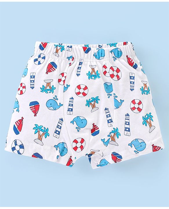 Babyhug 100% Cotton Striped & Whales Print Briefs Pack of 3 - Red White & Navy