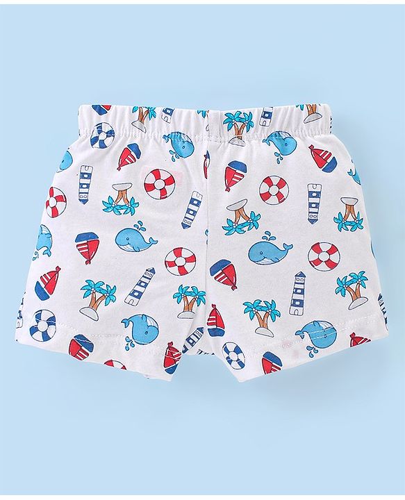 Babyhug 100% Cotton Striped & Whales Print Briefs Pack of 3 - Red White & Navy