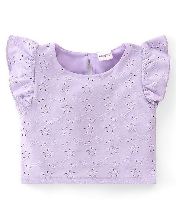 Babyhug Cotton Sleeveless Top & Shorts With Floral Embroidery - Purple