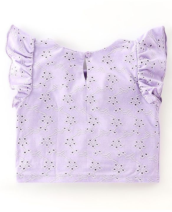 Babyhug Cotton Sleeveless Top & Shorts With Floral Embroidery - Purple