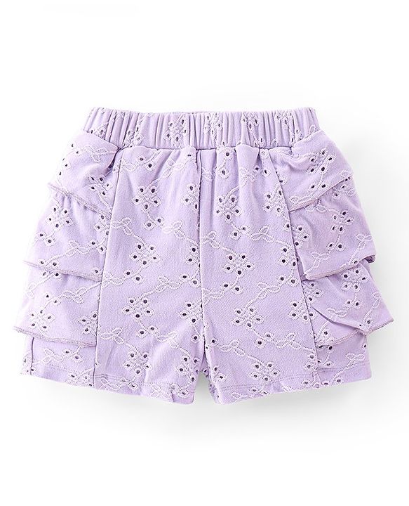 Babyhug Cotton Sleeveless Top & Shorts With Floral Embroidery - Purple