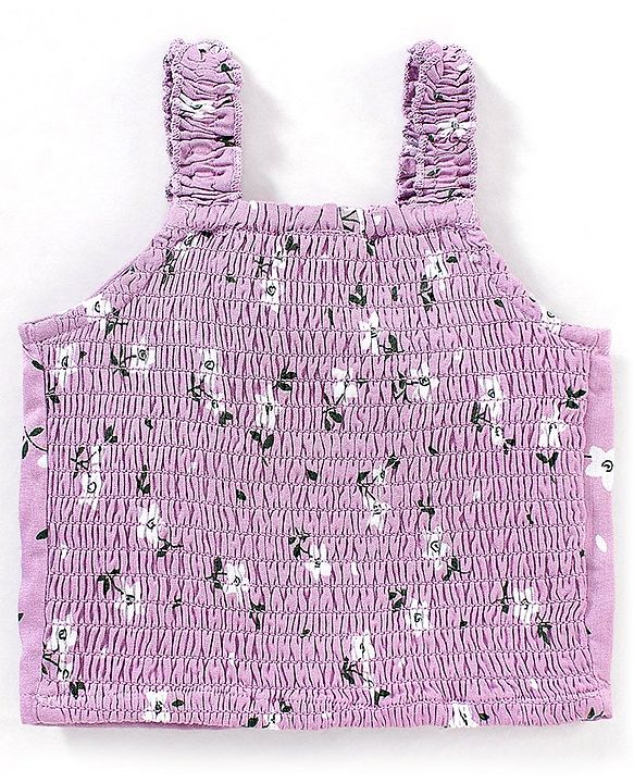 Babyhug Woven Rayon Sleeveless Top with Bow Detailing & Floral Print - Purple