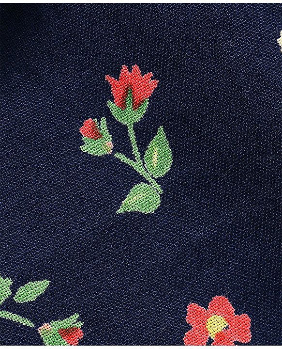 Babyhug Woven Rayon Sleeveless Top with Bow Detailing & Floral Print - Navy Blue