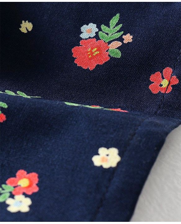 Babyhug Woven Rayon Sleeveless Top with Bow Detailing & Floral Print - Navy Blue