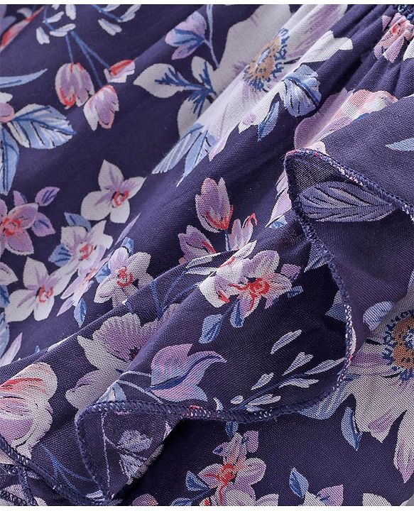 Babyhug Rayon Woven Half Sleeves Top With Smocking & Frill Detailing Floral Print - Purple
