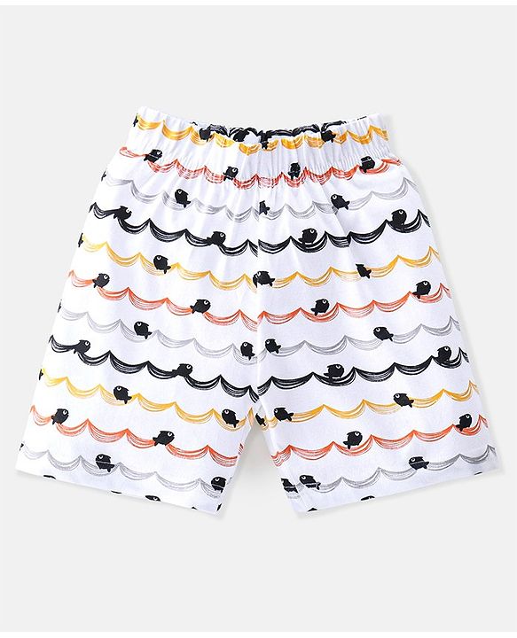 Babyhug Single Jersey Cotton Knit Half Sleeves Fish Printed Night Suit - Blue