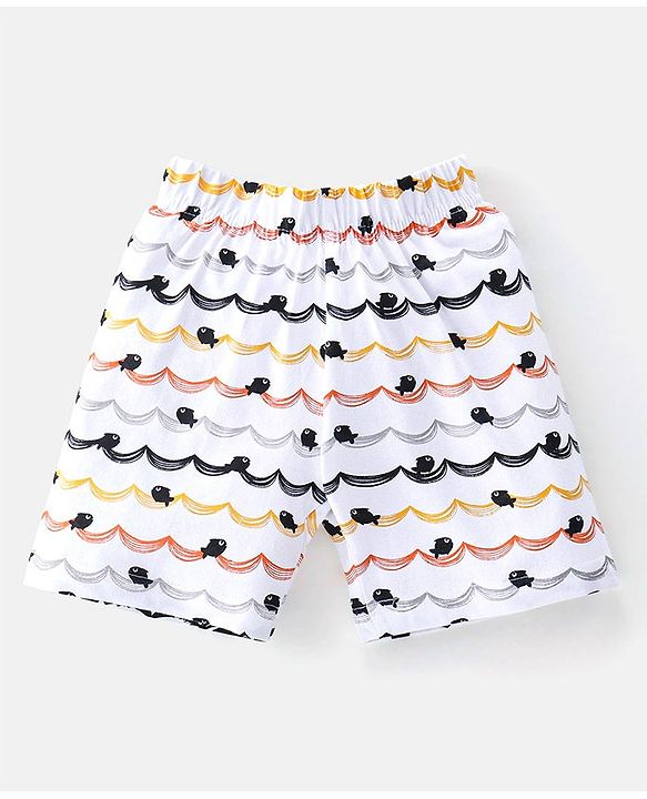 Babyhug Single Jersey Cotton Knit Half Sleeves Fish Printed Night Suit - Blue