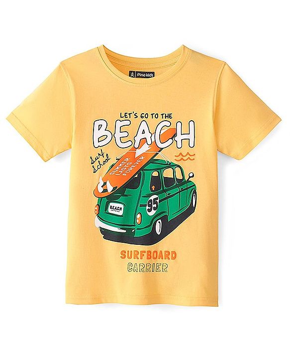 Pine Kids 100% Cotton Knit Half Sleeves T-Shirt With Car Print - Snapdragon