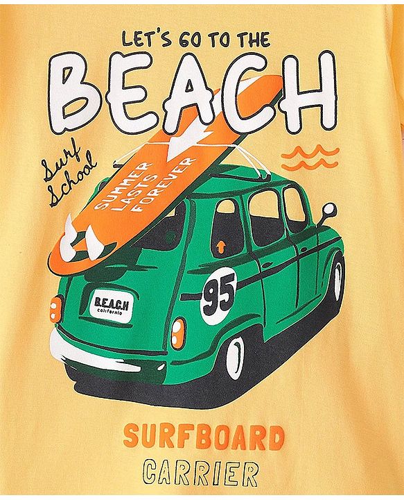 Pine Kids 100% Cotton Knit Half Sleeves T-Shirt With Car Print - Snapdragon