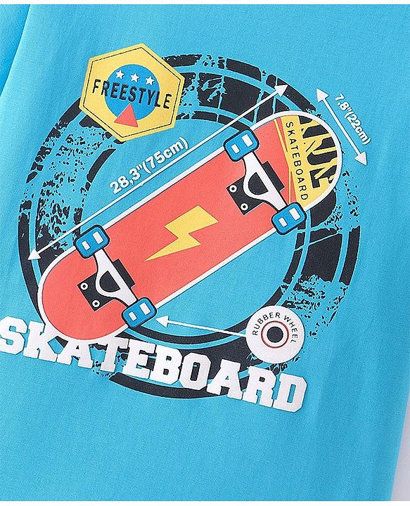 Pine Kids Cotton Half Sleeves T-Shirt Skateboard Print - Blue Atoll