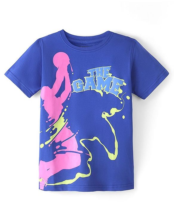Pine Kids Cotton Half Sleeves T-Shirt The Game Print - Dazzling Blue