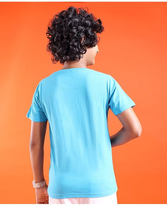 Pine Kids Cotton Half Sleeves T-Shirt Surf Print - Blue