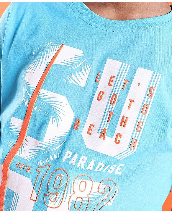 Pine Kids Cotton Half Sleeves T-Shirt Surf Print - Blue
