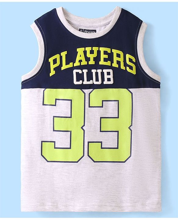 Pine Kids Sleeveless T-Shirt Players Print - White Melange