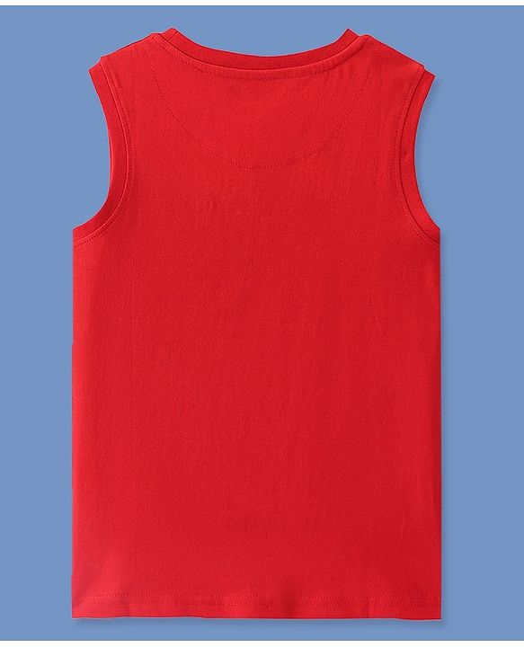 Pine Kids Cotton Knit Sleeveless Text Printed Tank T-Shirt - Red & Black