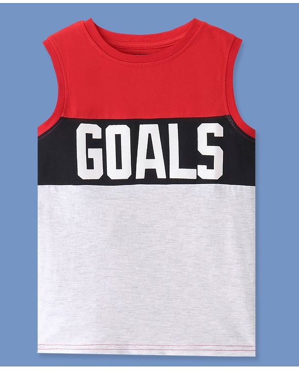 Pine Kids Cotton Knit Sleeveless Text Printed Tank T-Shirt - Red & Black