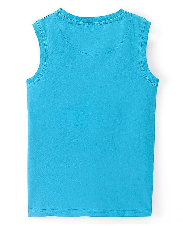 Pine Kids Cotton Knit Sleeveless Text Printed Tank T-Shirt - Blue & Yellow