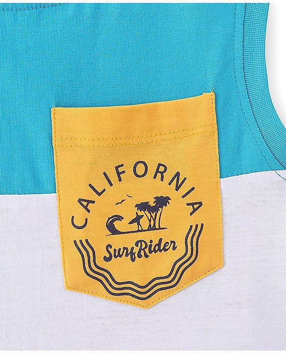 Pine Kids Cotton Knit Sleeveless Text Printed Tank T-Shirt - Blue & Yellow