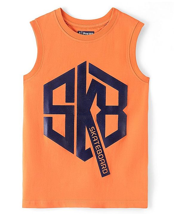 Pine Kids Cotton Sleeveless Tank T-Shirt SKB Print - Tangerine