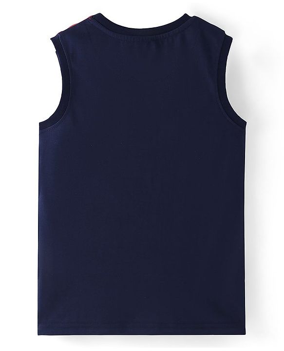 Pine Kids Cotton Knit Sleeveless Text Printed Tank T-Shirt - Red & Blue