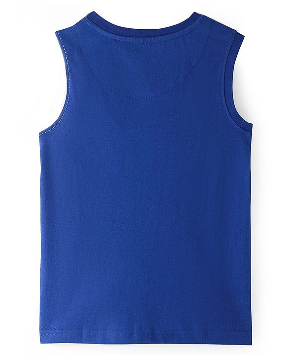 Pine Kids Cotton Knit Sleeveless T-Shirt with Text Print & Color Block - Red White & Navy Blue