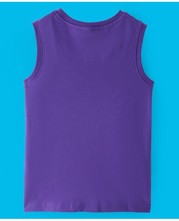 Pine Kids Cotton Knit Sleeveless T-Shirt With Color Block & Text Print - Snow White
