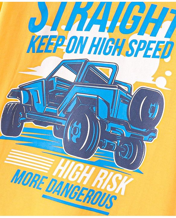 Pine Kids Cotton Knit Half Sleeves T-Shirt With Jeep Print - Yellow