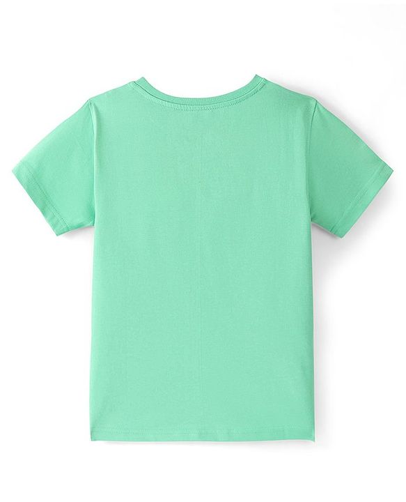 Pine Kids Cotton Knit Half Sleeves Text & Floral Printed T-Shirt - Green