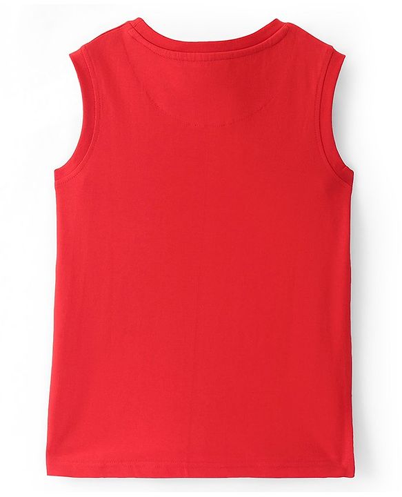 Pine Kids Cotton Knit Sleeveless T-Shirt with Text Print - Red & White