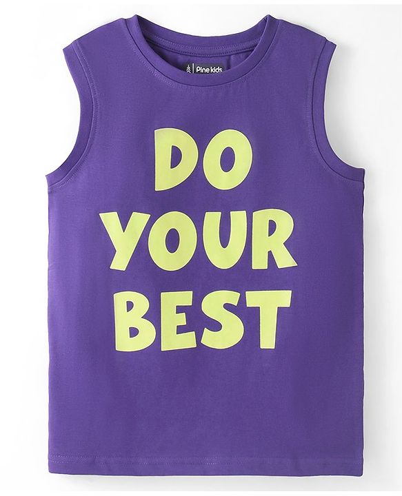 Pine Kids Cotton Knit Sleeveless Tank T-Shirt Text Print - Purple Corallites