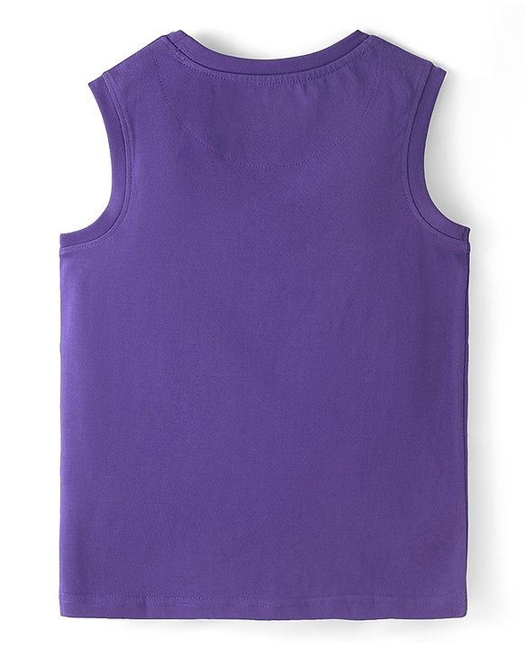 Pine Kids Cotton Knit Sleeveless Tank T-Shirt Text Print - Purple Corallites