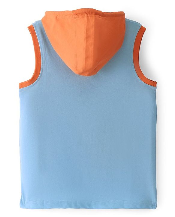 Pine Kids Cotton Knit Sleeveless Hooded T-Shirt Trees Print - Blue