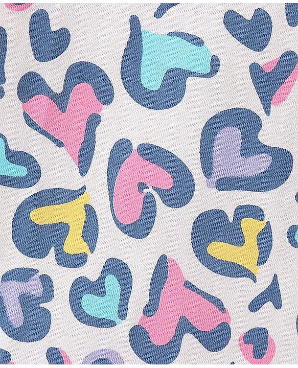 Pine Kids Cotton Half Sleeves Knotted Top Hearts Print - Snow White