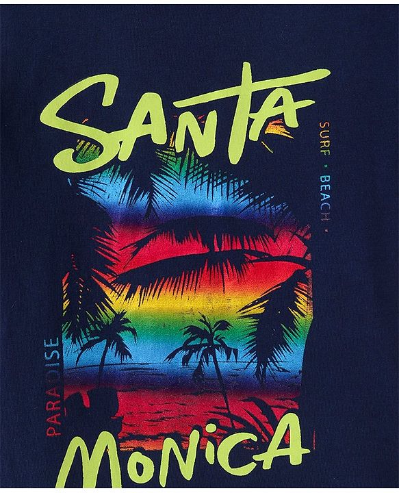 Pine Kids Cotton Knit Half Sleeves Top Beach Theme - Navy Poeny