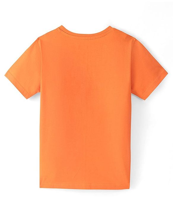 Pine Kids Cotton Knit Half Sleeves Text Print T-Shirt - Orange