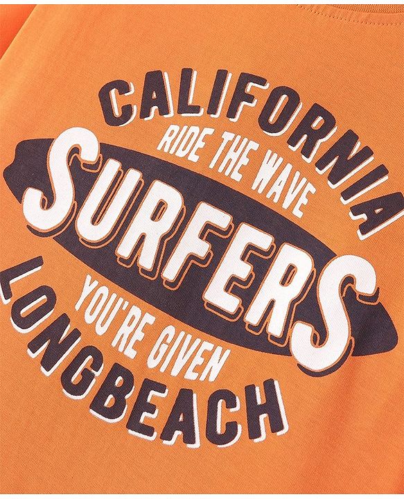 Pine Kids Cotton Knit Half Sleeves Text Print T-Shirt - Orange