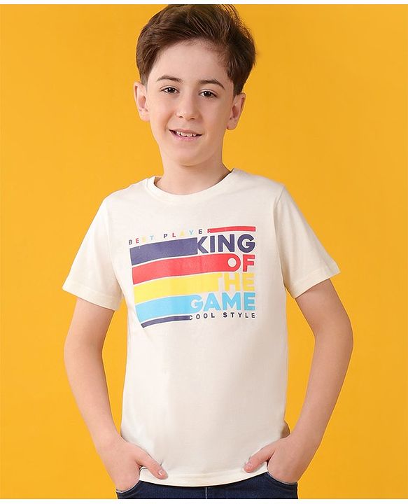 Pine Kids Cotton Half Sleeves T-Shirt Text Print - Snow White