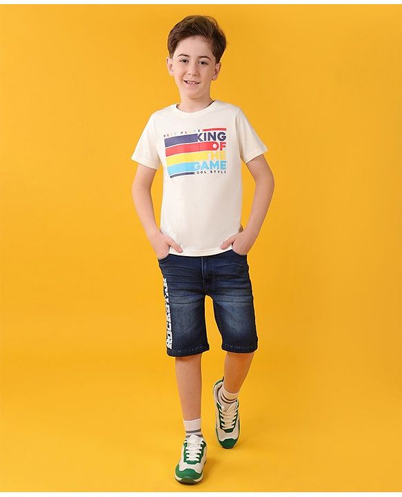 Pine Kids Cotton Half Sleeves T-Shirt Text Print - Snow White