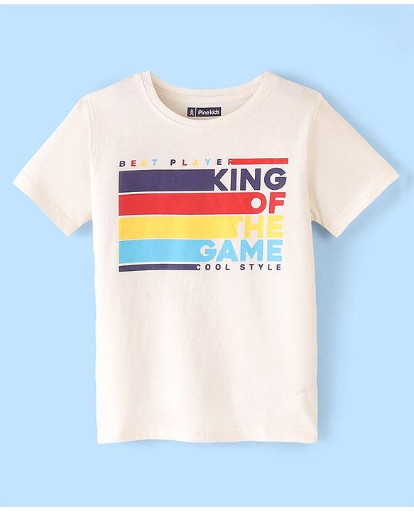 Pine Kids Cotton Half Sleeves T-Shirt Text Print - Snow White