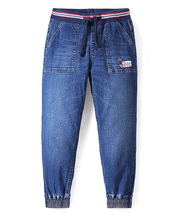 Pine Kids Denim Woven Full Length Washed Jeans Text Print - Blue