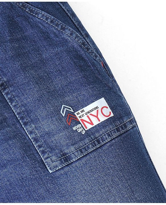 Pine Kids Denim Woven Full Length Washed Jeans Text Print - Blue