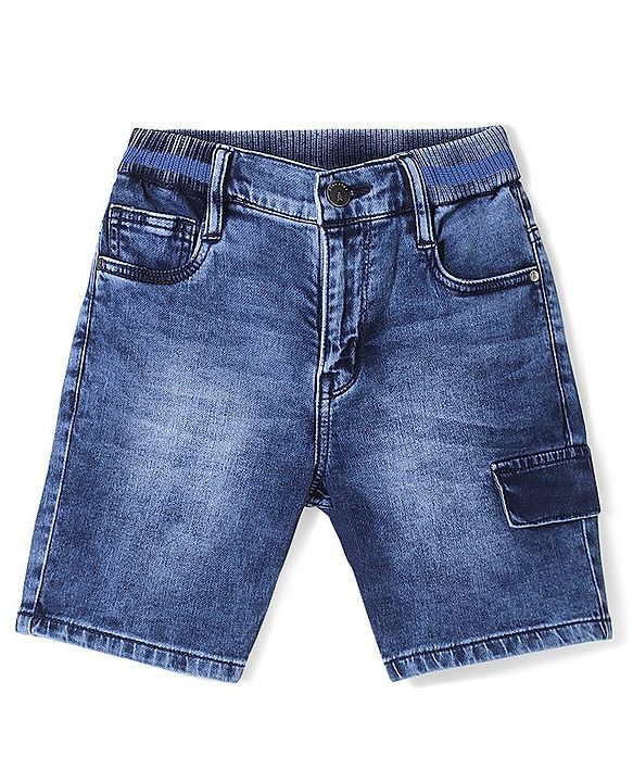 Pine Kids Knee Length Rib Elasticated Waist Denim Shorts - Blue