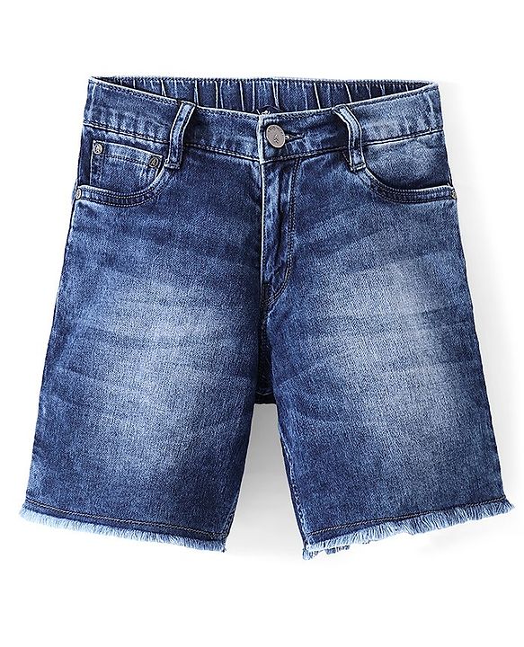 Pine Kids Cotton Elastane Knee Length Washed Denim Shorts - Blue